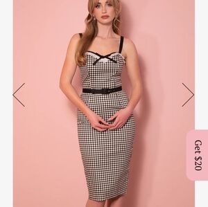 EUC XL Black and White Black Gingham Bardot Wiggle